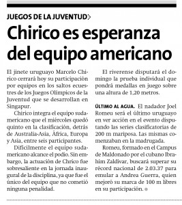 Lee más sobre el artículo Chirico es esperanza del equipo americano