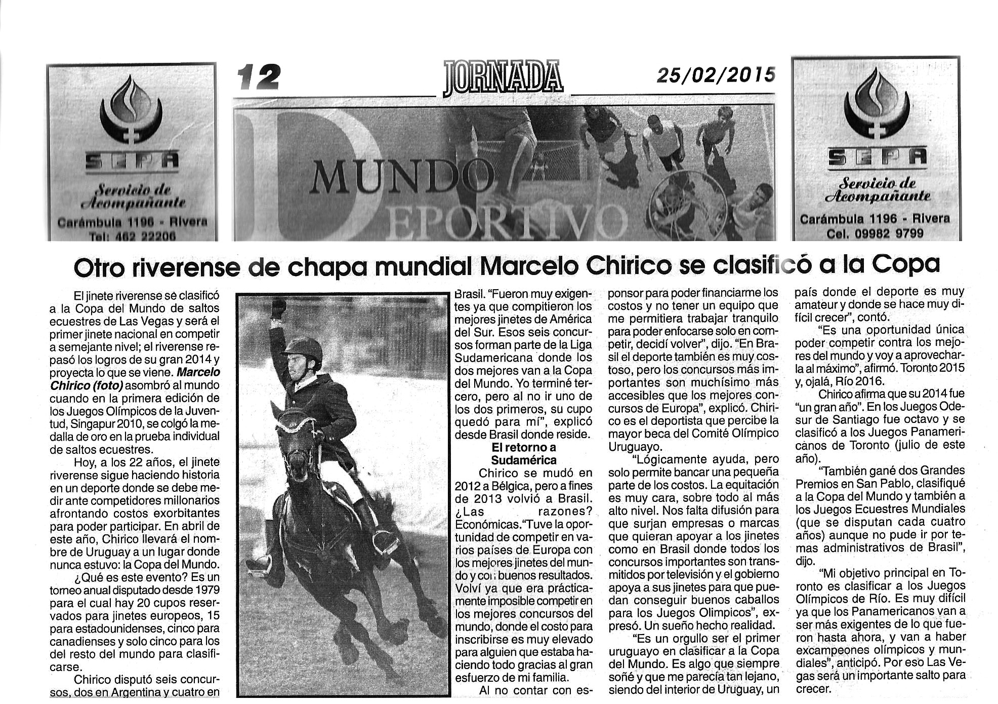 Lee más sobre el artículo Otro riverense de chapa mundial: Marcelo Chirico se clasificó a la Copa